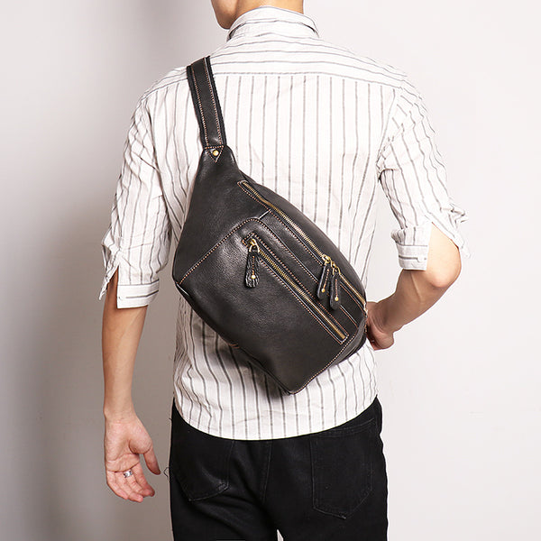 DEEPKEE original nubuck handmade full-grain genuine leather cowhide bag Outdoor cycling chest bag No.30129