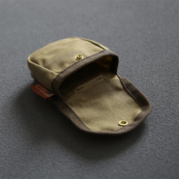 DEEPKEE original nubuck handmade full-grain genuine leather cowhide bag Retro waxed canvas mini storage bag(Cigarette Case) #FR603