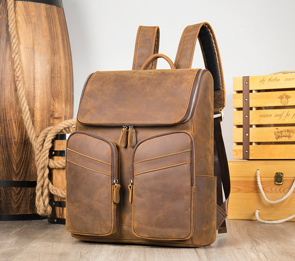 DEEPKEE original nubuck handmade full-grain genuine leather cowhide bag Octavius Outdoor Multifunctional Backpack No.7422