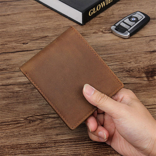 DEEPKEE original nubuck handmade full-grain genuine leather cowhide bag Best Brown Bifold Leather Mens Wallet Slim Wallet Driver's License Wallet for Men 8029