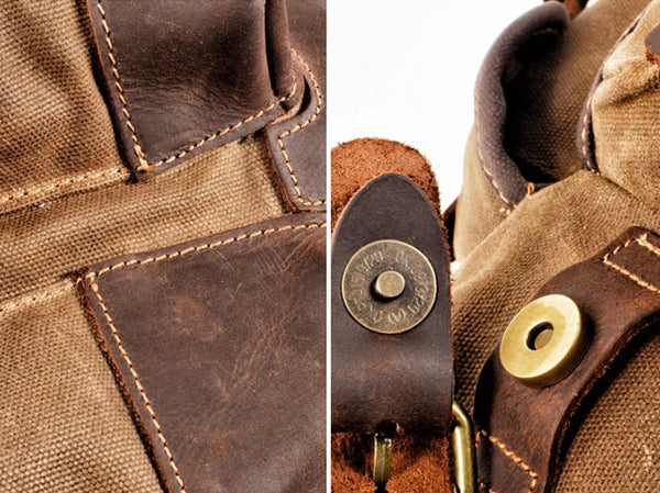 DEEPKEE original nubuck handmade full-grain genuine leather cowhide bag Canvas Spliced Leather Mountaineering Backapck #9508