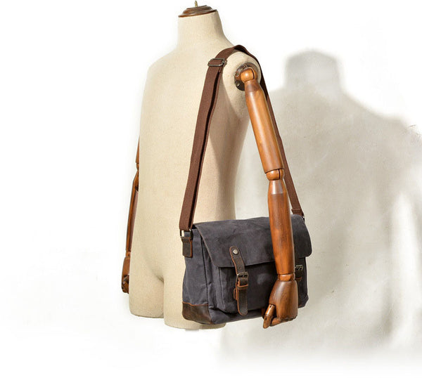 DEEPKEE original nubuck handmade full-grain genuine leather cowhide bag Handmade Leather Canvas Courier Bag# 6027