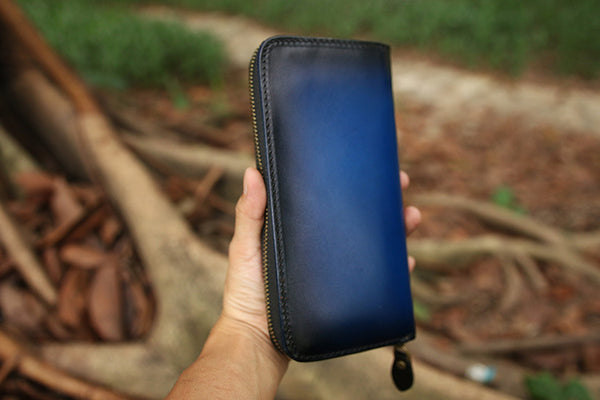 DEEPKEE original nubuck handmade full-grain genuine leather cowhide bag Deepkee Handcrafted Color Gradient Leather Long Wallet # 5415