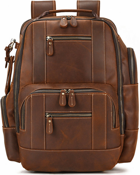 DEEPKEE original nubuck handmade full-grain genuine leather cowhide bag Dwight 18'' Cowhide Laptop Rucksack Backpack No9517