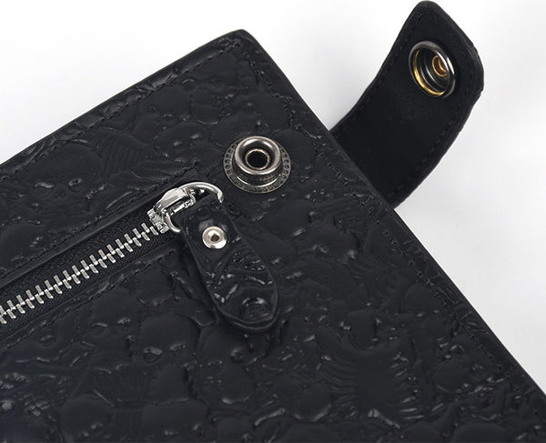 DEEPKEE original nubuck handmade full-grain genuine leather cowhide bag Studded Punk Religious Skull Wallet #579617