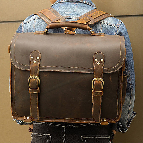 DEEPKEE original nubuck handmade full-grain genuine leather cowhide bag WILD CRAZY HORSE COWHIDE LEATHER BRIEFCASE #7370R