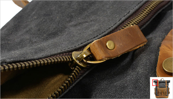 DEEPKEE original nubuck handmade full-grain genuine leather cowhide bag Classic Oil-Wax Canvas Drawstring Backpack #6105Z