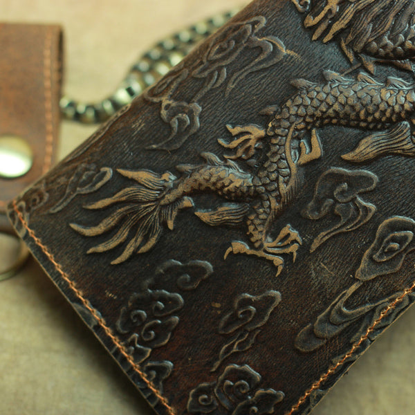 DEEPKEE original nubuck handmade full-grain genuine leather cowhide bag Deepkee Genuine Leather Bifold Wallet Organizer Checkbook Iron Chain #LD052