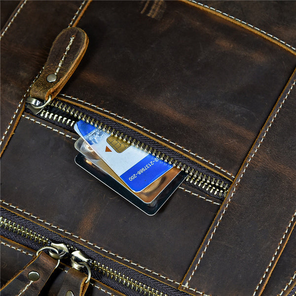 DEEPKEE original nubuck handmade full-grain genuine leather cowhide bag Dwight 18'' Cowhide Laptop Rucksack Backpack No9517