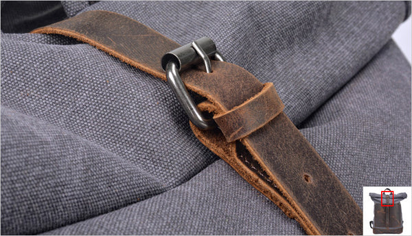 DEEPKEE original nubuck handmade full-grain genuine leather cowhide bag Deepkee®handmade Canvas&leather Roll Top Expansion Backpack No.5118