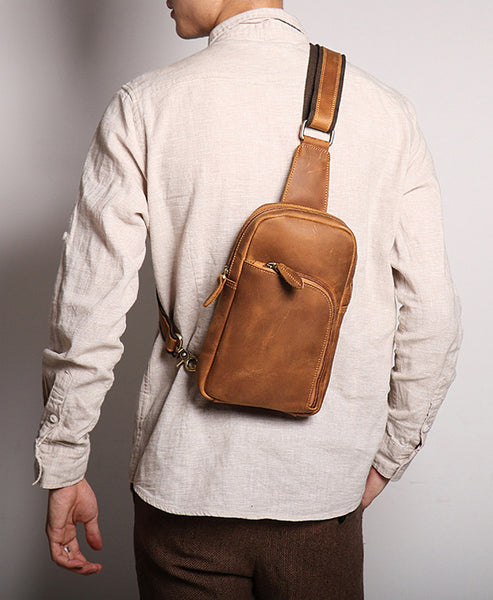 DEEPKEE original nubuck handmade full-grain genuine leather cowhide bag Baldwin Unisex Sling Bag No.30011