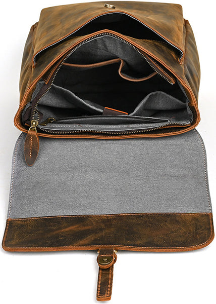DEEPKEE original nubuck handmade full-grain genuine leather cowhide bag Travel Rucksack School Backpack No1811