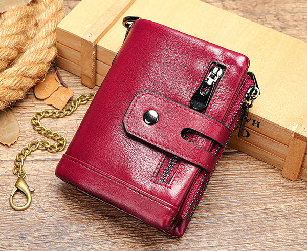DEEPKEE original nubuck handmade full-grain genuine leather cowhide bag DEEPKEE Leather Bifold Chain Wallet 7515