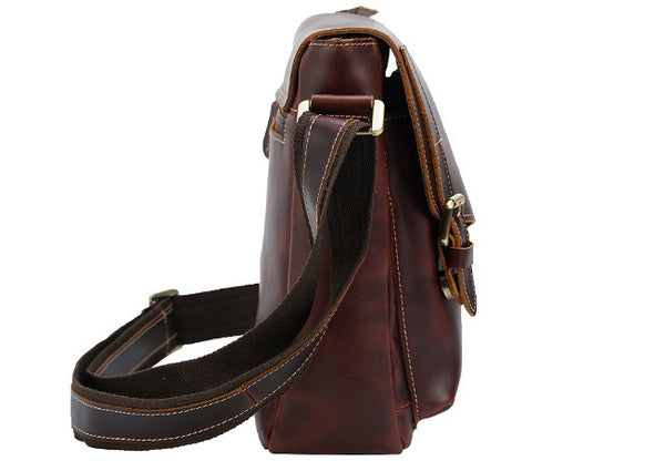 DEEPKEE original nubuck handmade full-grain genuine leather cowhide bag DEEPKEE Leather Side Bag 10 inches Messenger Bag P2112FS