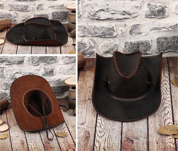 DEEPKEE original nubuck handmade full-grain genuine leather cowhide bag DEEPKEE shop brown leather hat 3040