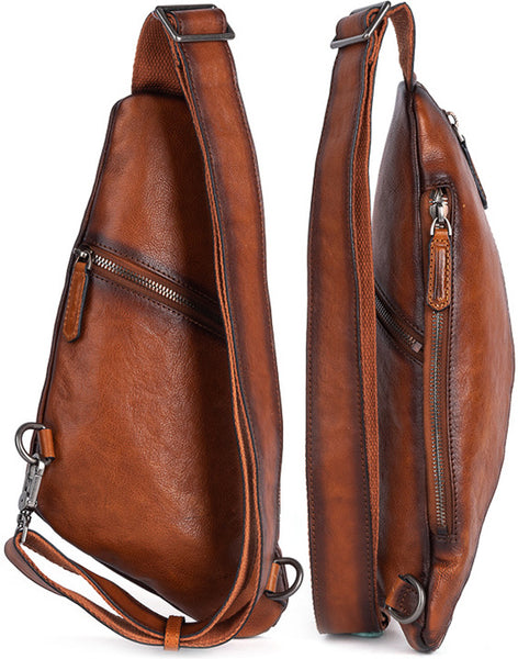 DEEPKEE original nubuck handmade full-grain genuine leather cowhide bag Leather Streamline Sling Bag #12045