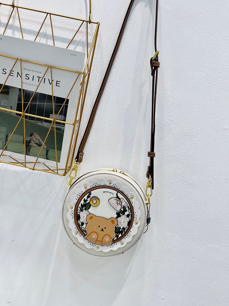 DEEPKEE original nubuck handmade full-grain genuine leather cowhide bag DEEPKEE HANDMADE LEATHER Miss Gail Luxury OOTD Round Crossbody Bag #G1144