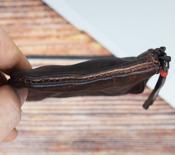 DEEPKEE original nubuck handmade full-grain genuine leather cowhide bag Vegetable Tanned Leather Handmade Old Creative Storage Bag Coin Purse 122#