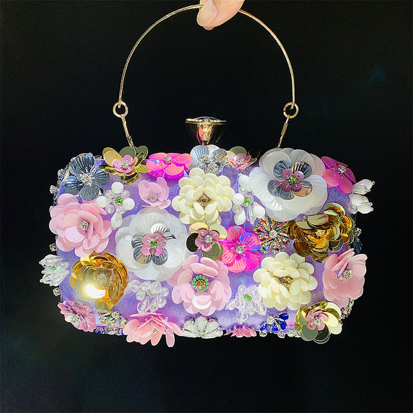 DEEPKEE original nubuck handmade full-grain genuine leather cowhide bag The Handmade Flower Beaded Clutch Bag #OC3815