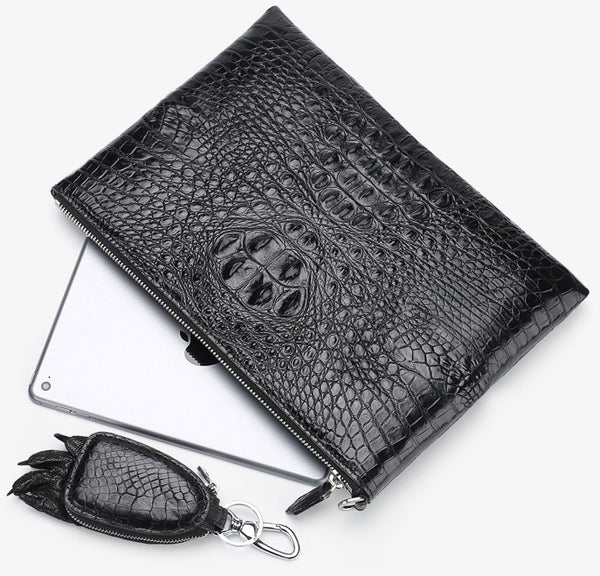 DEEPKEE original nubuck handmade full-grain genuine leather cowhide bag Crocodile Leather Clutch Bag For Men #2024