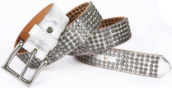 DEEPKEE original nubuck handmade full-grain genuine leather cowhide bag Deepkee Handcrafted Cowhide Circle Rivet Belt #687856