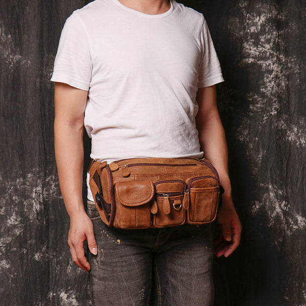 DEEPKEE original nubuck handmade full-grain genuine leather cowhide bag Fanny Packs Chest Bag No.201