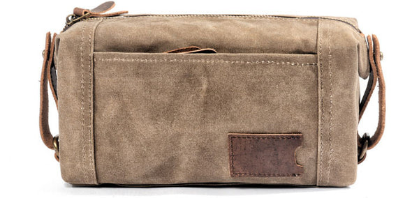 DEEPKEE original nubuck handmade full-grain genuine leather cowhide bag Canvas Leather waterproof wash bag for portable business trip, small organizer bag #6111Z