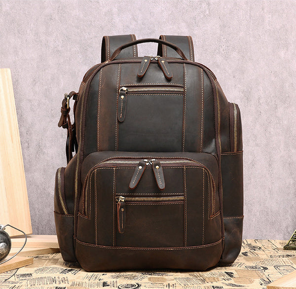 DEEPKEE original nubuck handmade full-grain genuine leather cowhide bag The Standard 15.6” Backpack #6597