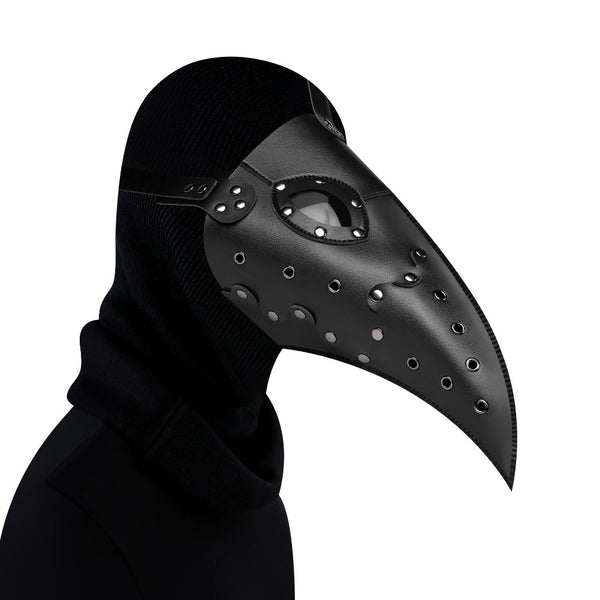 DEEPKEE original nubuck handmade full-grain genuine leather cowhide bag Gothic Cosplay Punk pointed Bird Beak Leather Face Mask #FPBM014