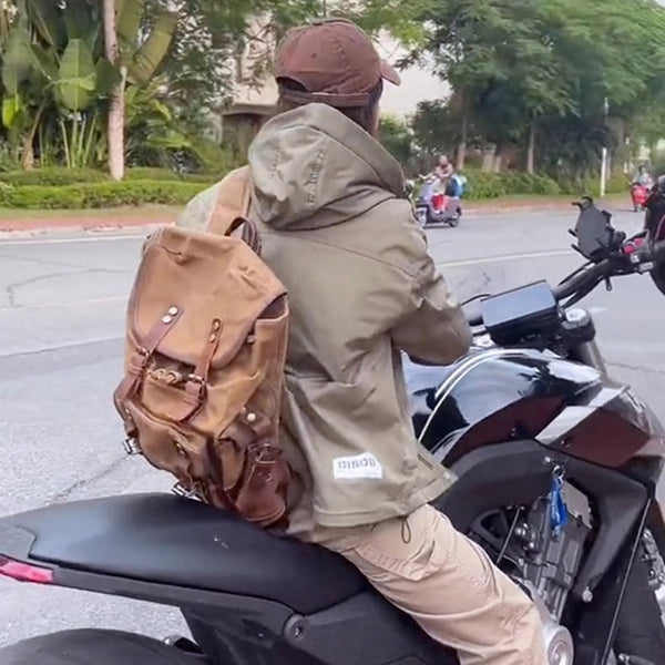 DEEPKEE original nubuck handmade full-grain genuine leather cowhide bag Canvas Spliced Leather Mountaineering Backapck #9508