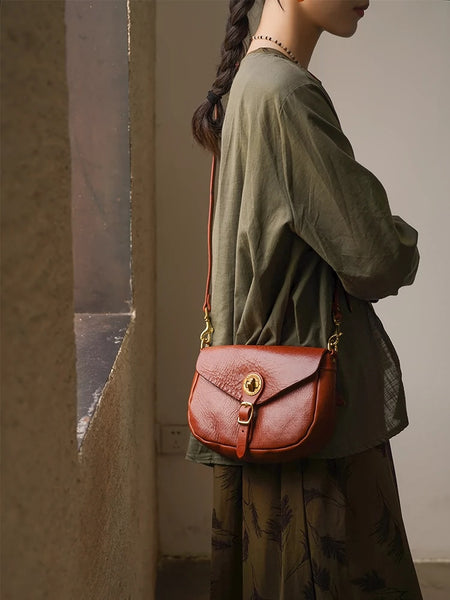 DEEPKEE original nubuck handmade full-grain genuine leather cowhide bag Handicraft Pure Leather Saddle Bag #43022