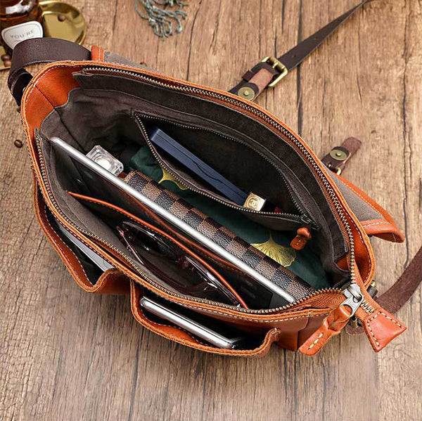 DEEPKEE original nubuck handmade full-grain genuine leather cowhide bag Handmade Vegetable Tanned Leather Cowhide Bag Crossbody #32043