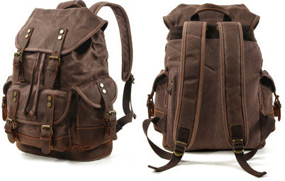 DEEPKEE original nubuck handmade full-grain genuine leather cowhide bag Canvas Spliced Leather Mountaineering Backapck #9508