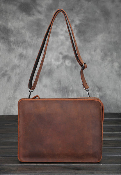 DEEPKEE original nubuck handmade full-grain genuine leather cowhide bag Classy Leather Mens Work Wirstlet Cluch Messenger Bag For Men #100072