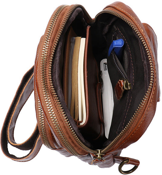 DEEPKEE original nubuck handmade full-grain genuine leather cowhide bag Winston Hand-scratch Crossbody Sling Bags No.30295