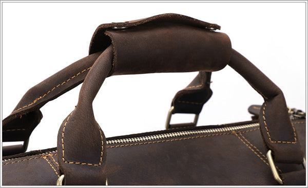 DEEPKEE original nubuck handmade full-grain genuine leather cowhide bag The Duffel Luggage Bag #6482 Our Men's Leather Duffle Bag with Shoe Compartment.