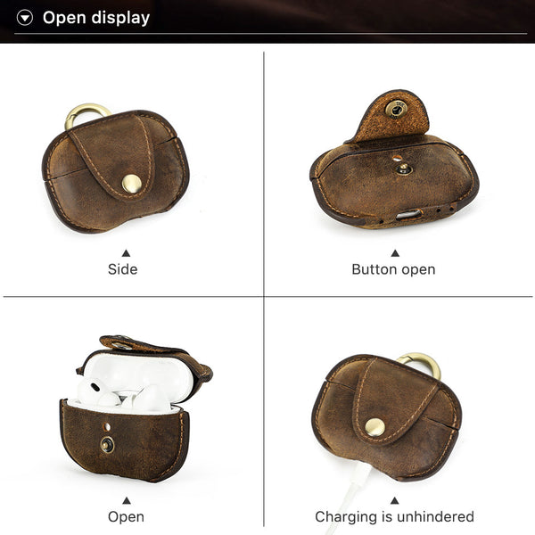 DEEPKEE original nubuck handmade full-grain genuine leather cowhide bag Personalized Leather AirPods Pro Case Custom Leather 1/2 AirPods Case Airpod Case Cover