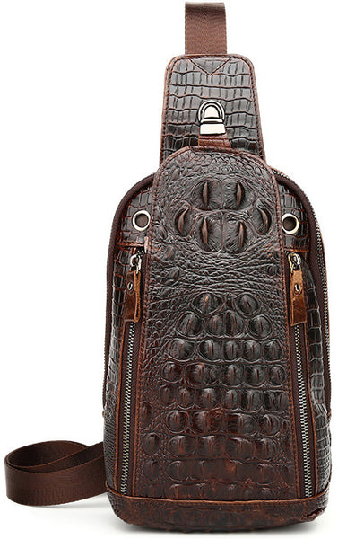 DEEPKEE original nubuck handmade full-grain genuine leather cowhide bag Deepkee Leather Crocodile Texture Cowhide Sling Bag #1313
