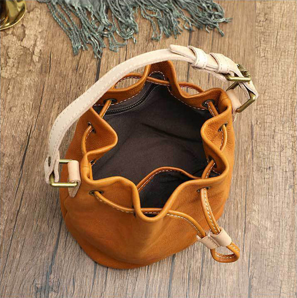 DEEPKEE original nubuck handmade full-grain genuine leather cowhide bag Deepkee leather bucket tassel bag 21030