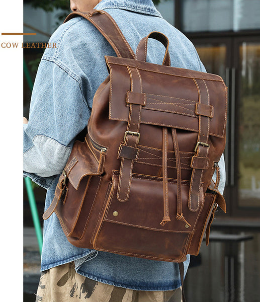 DEEPKEE original nubuck handmade full-grain genuine leather cowhide bag The Drawstring Backpack #6584