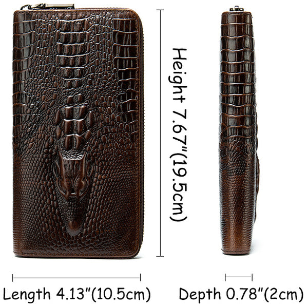 DEEPKEE original nubuck handmade full-grain genuine leather cowhide bag DEEPKEE LEATHER | Crocodile Embossed Leather Wallet NO.1232