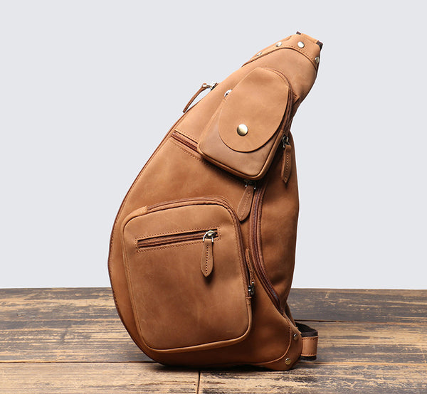 DEEPKEE original nubuck handmade full-grain genuine leather cowhide bag Alden Outdoor Travel Chest Bag No.30073