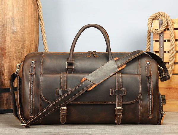 DEEPKEE original nubuck handmade full-grain genuine leather cowhide bag The Borsone Duffel Bag #1125
