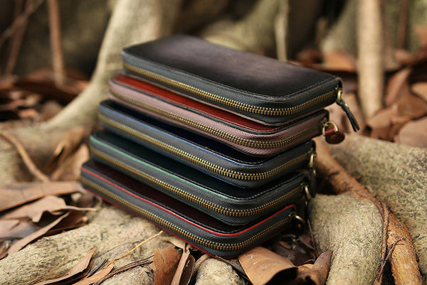 DEEPKEE original nubuck handmade full-grain genuine leather cowhide bag Deepkee Handcrafted Color Gradient Leather Long Wallet # 5415