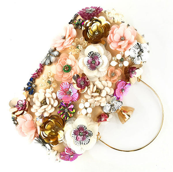 DEEPKEE original nubuck handmade full-grain genuine leather cowhide bag The Handmade Flower Beaded Clutch Bag #OC3815