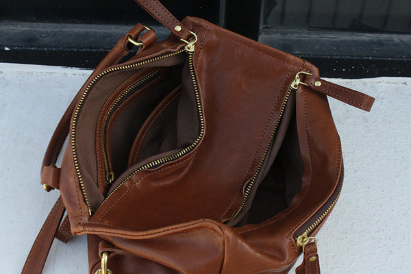 DEEPKEE original nubuck handmade full-grain genuine leather cowhide bag Crystal Vegetable Tanned Cowhide Pandora Box Biker Bag KM-23713