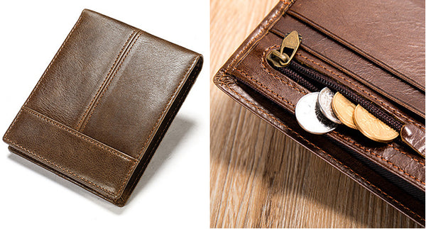 DEEPKEE original nubuck handmade full-grain genuine leather cowhide bag BIFOLD COMPACT WALLET NO.8064