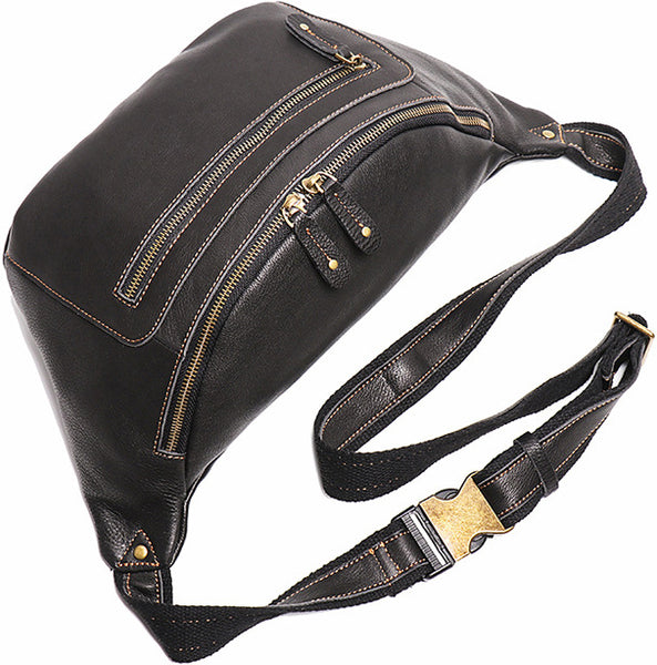 DEEPKEE original nubuck handmade full-grain genuine leather cowhide bag Outdoor cycling chest bag No.30129