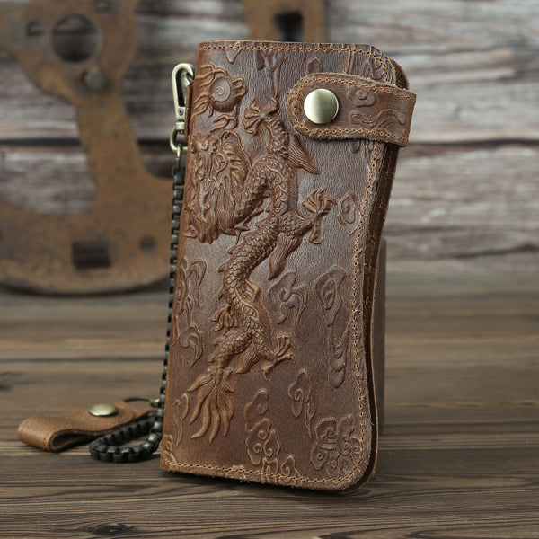 DEEPKEE original nubuck handmade full-grain genuine leather cowhide bag Deepkee Genuine Leather Bifold Wallet Organizer Checkbook Iron Chain #LD052