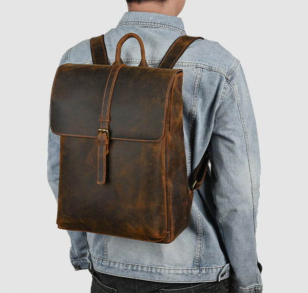 DEEPKEE original nubuck handmade full-grain genuine leather cowhide bag Travel Rucksack School Backpack No1811